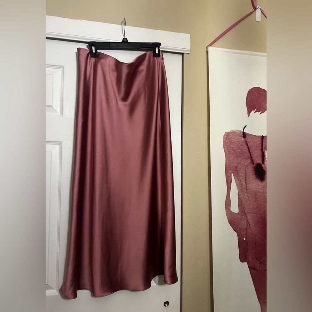 Zara Satin Bias Midi Skirt in Mauve Pink